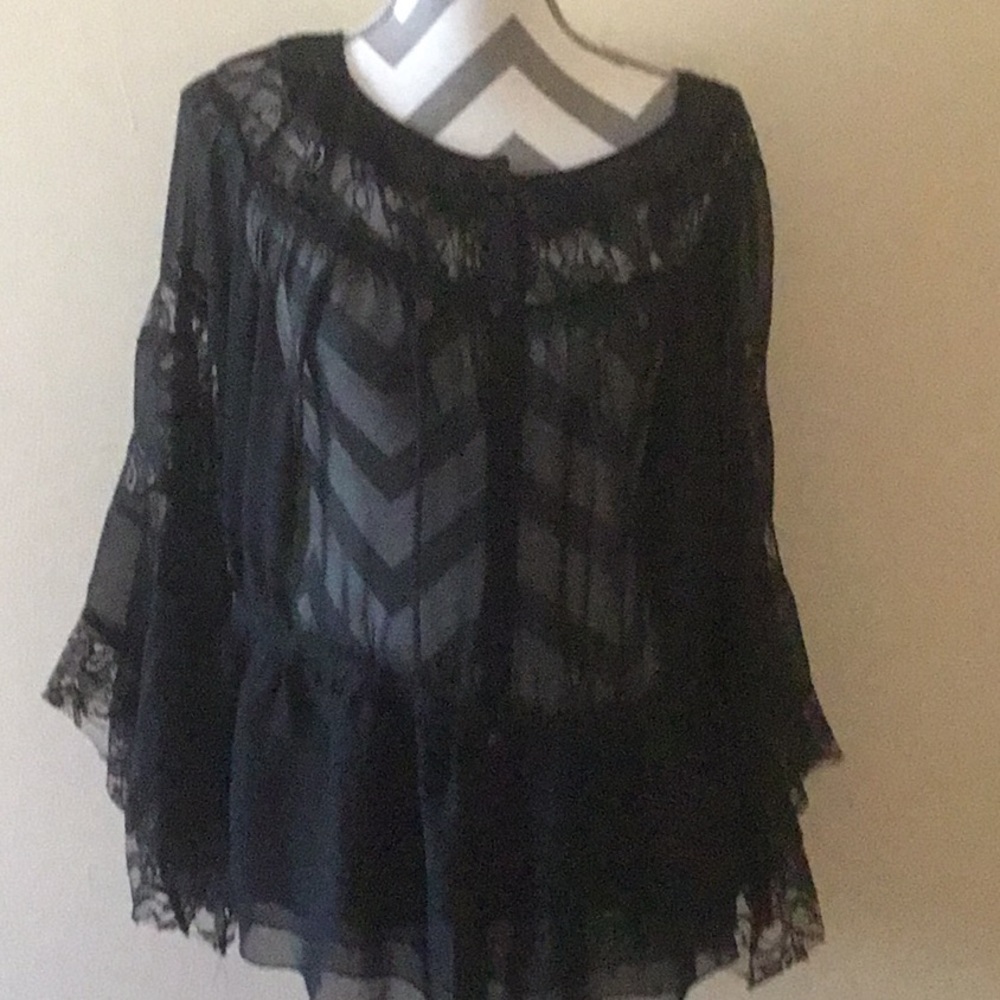 Lane Bryant. Black sheer dress shirt with 😇 wings